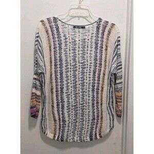 NIC+ZOE Petite Small  Linen Blend Sweater Women Multicolor 3/4 Sleeves Lightweig